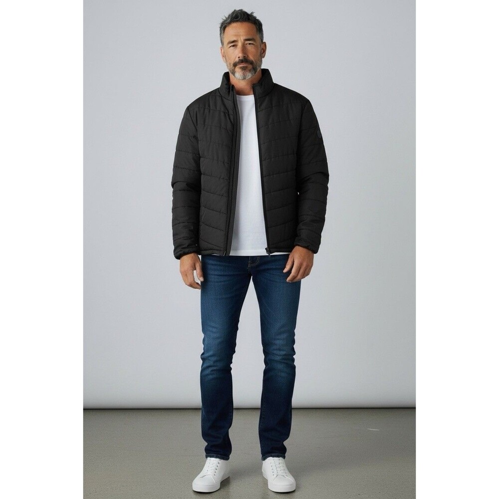 Faded Glory Men’s Charcoal Grey  Puffy Full Zip Mock Neck Jacket Sz S/CH (34-36)